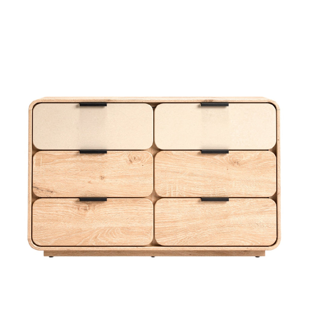 Moderne houten ladekast met zes lades en minimalistisch ontwerp