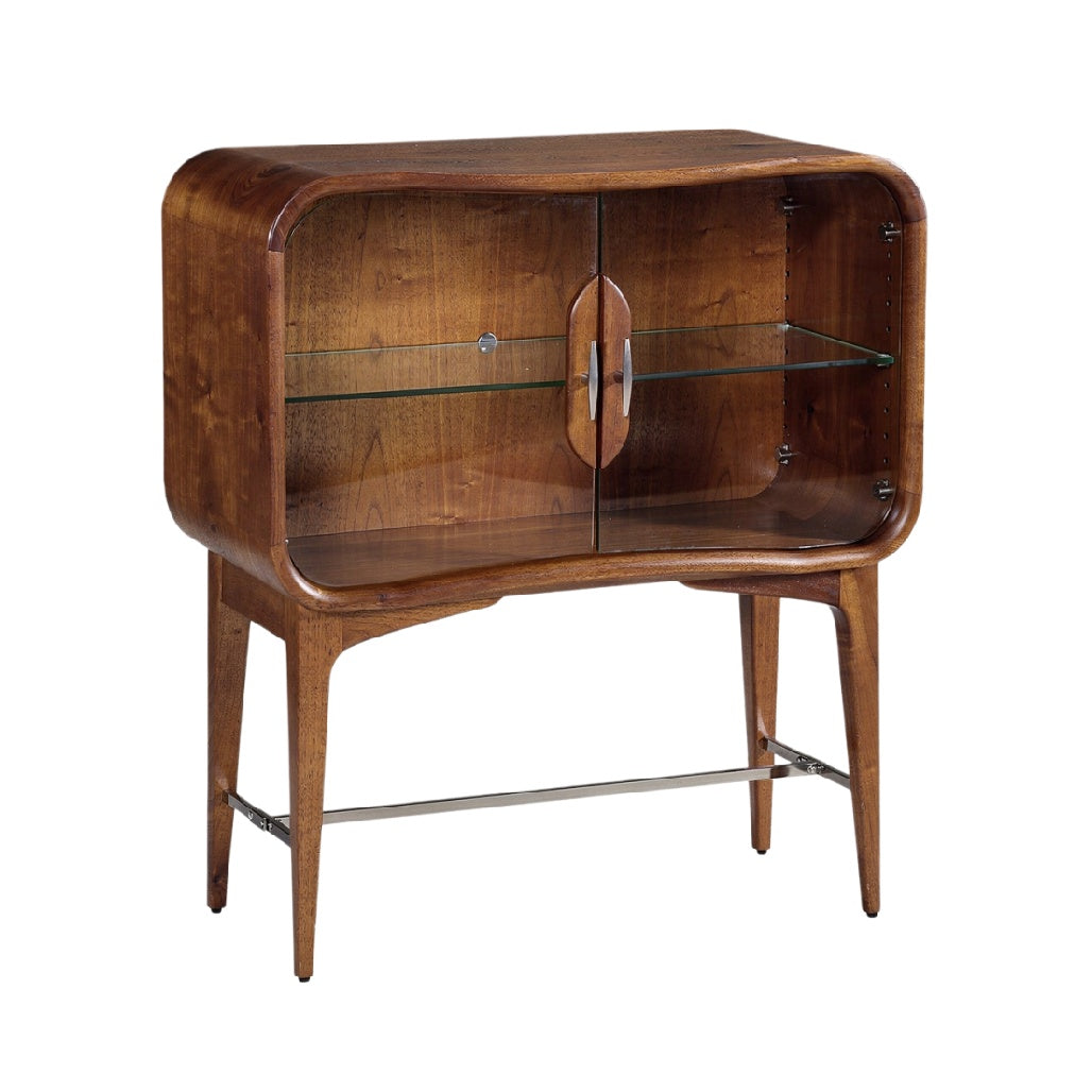 "Mid-century Modern Houten Kast met Glazen Deuren en Verchroomde Voetjes"