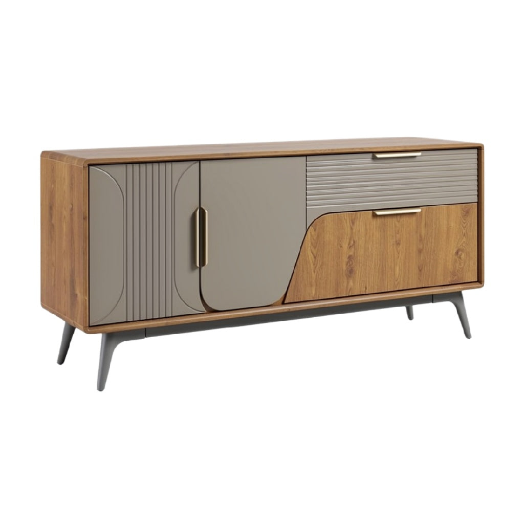 **Moderne Dressoir met Houten Afwerking en Strakke Lijnen**