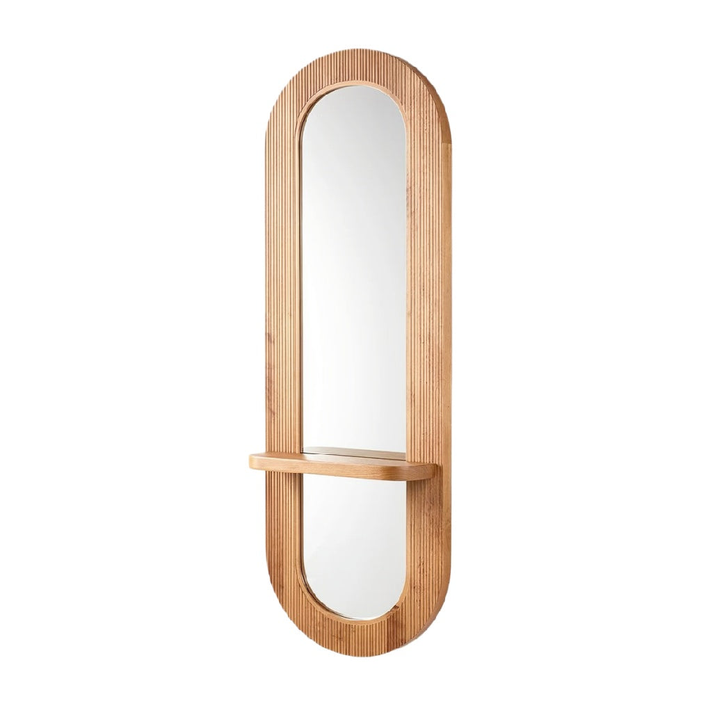 "Elegante Ovale Spiegel met Houten Frame en Plank"